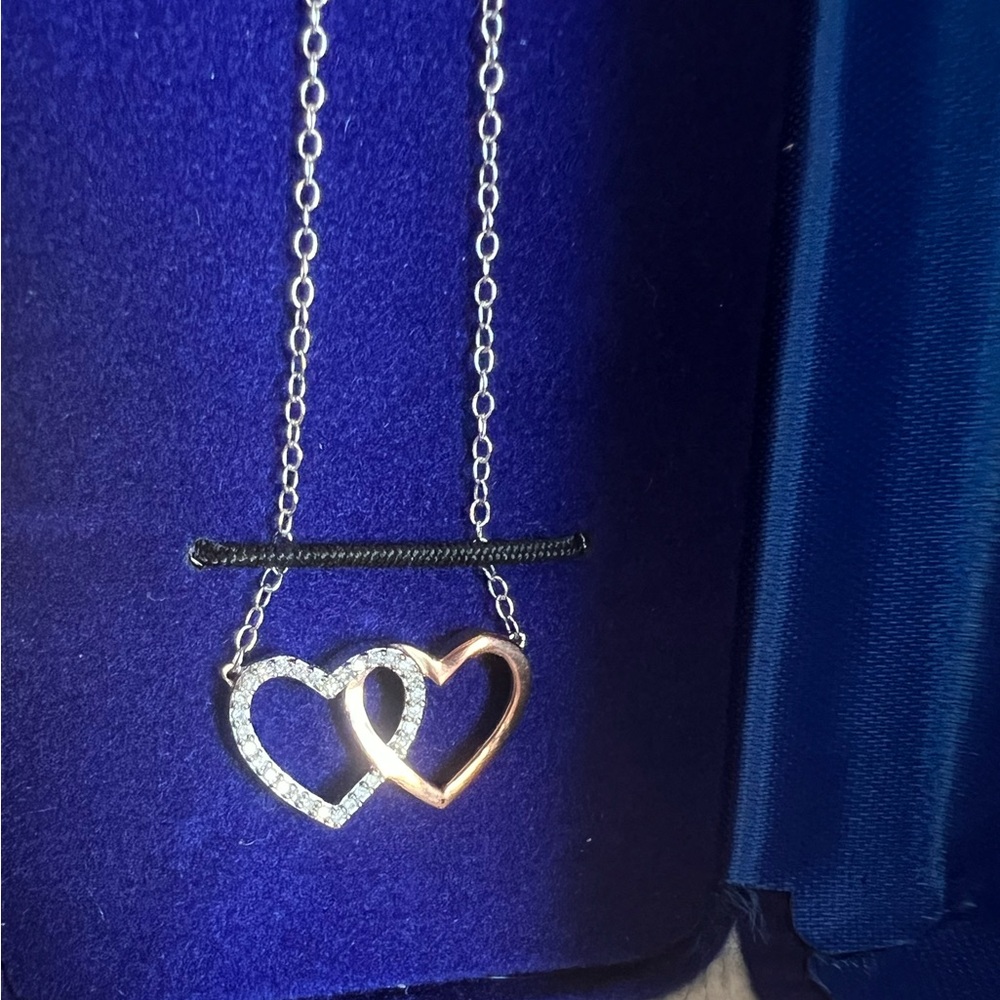 Diamond Classics Sterling Silver and Rose Gold Plated Double Heart Necklace